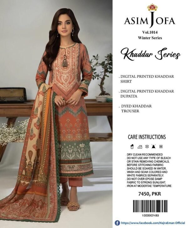 Asim Jofa 3 Pcs Printed Khaddar Suit AJ3P-009