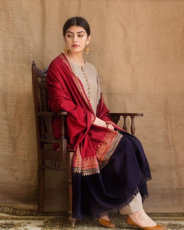 3 Pc Heavy Embroidered Khaddar Suit with Printed Woolen Dupatta RL-2057