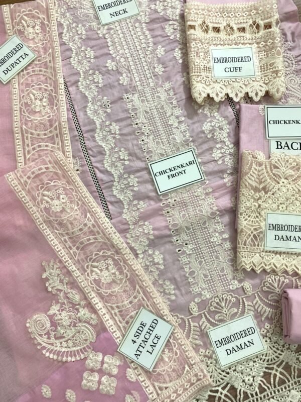 Kalamkar Luxury Embroidered 3-Piece Suit - Pastel Pink - Image 2
