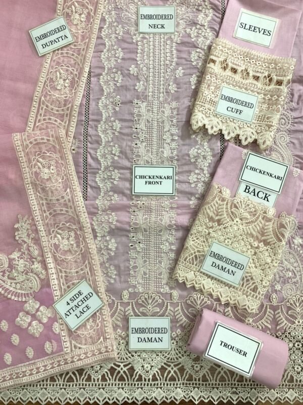 Kalamkar Luxury Embroidered 3-Piece Suit - Pastel Pink - Image 3