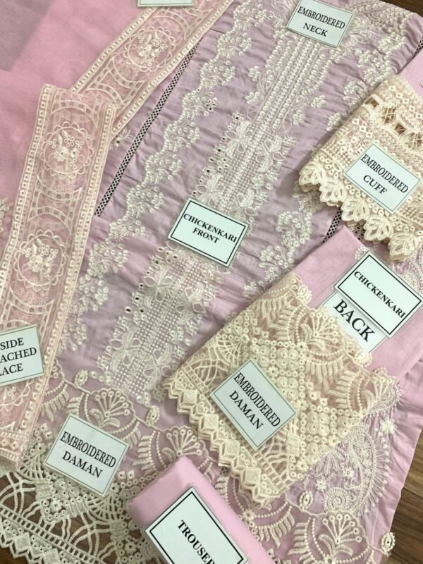Kalamkar Luxury Embroidered 3-Piece Suit - Pastel Pink - Image 4