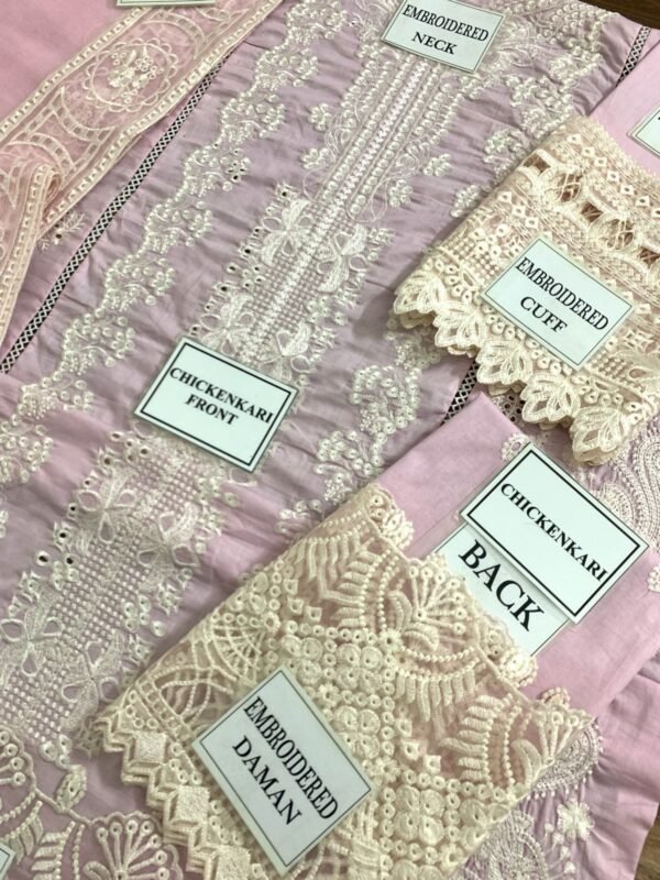 Kalamkar Luxury Embroidered 3-Piece Suit - Pastel Pink - Image 5