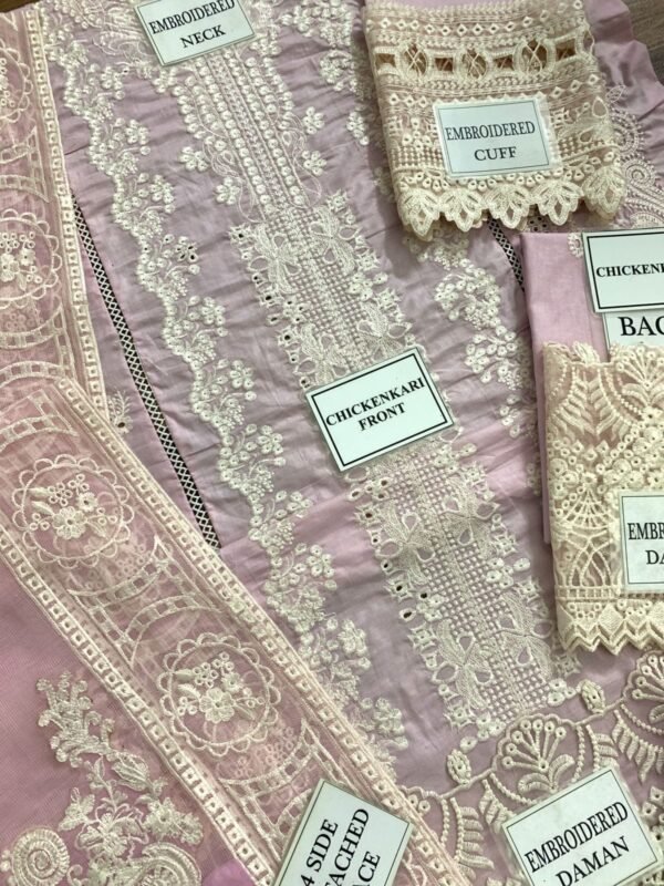 Kalamkar Luxury Embroidered 3-Piece Suit - Pastel Pink - Image 6