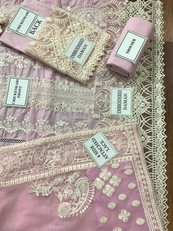 Kalamkar Luxury Embroidered 3-Piece Suit - Pastel Pink - Image 7